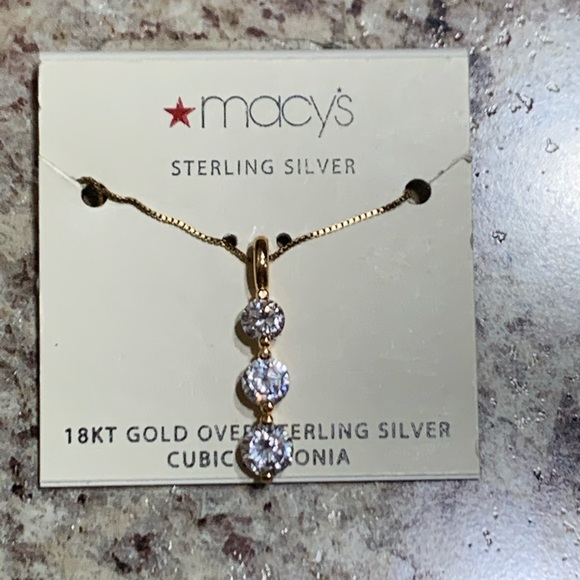 Macy’s Triple Round CZ Drop Pendant Necklace - Picture 1 of 2